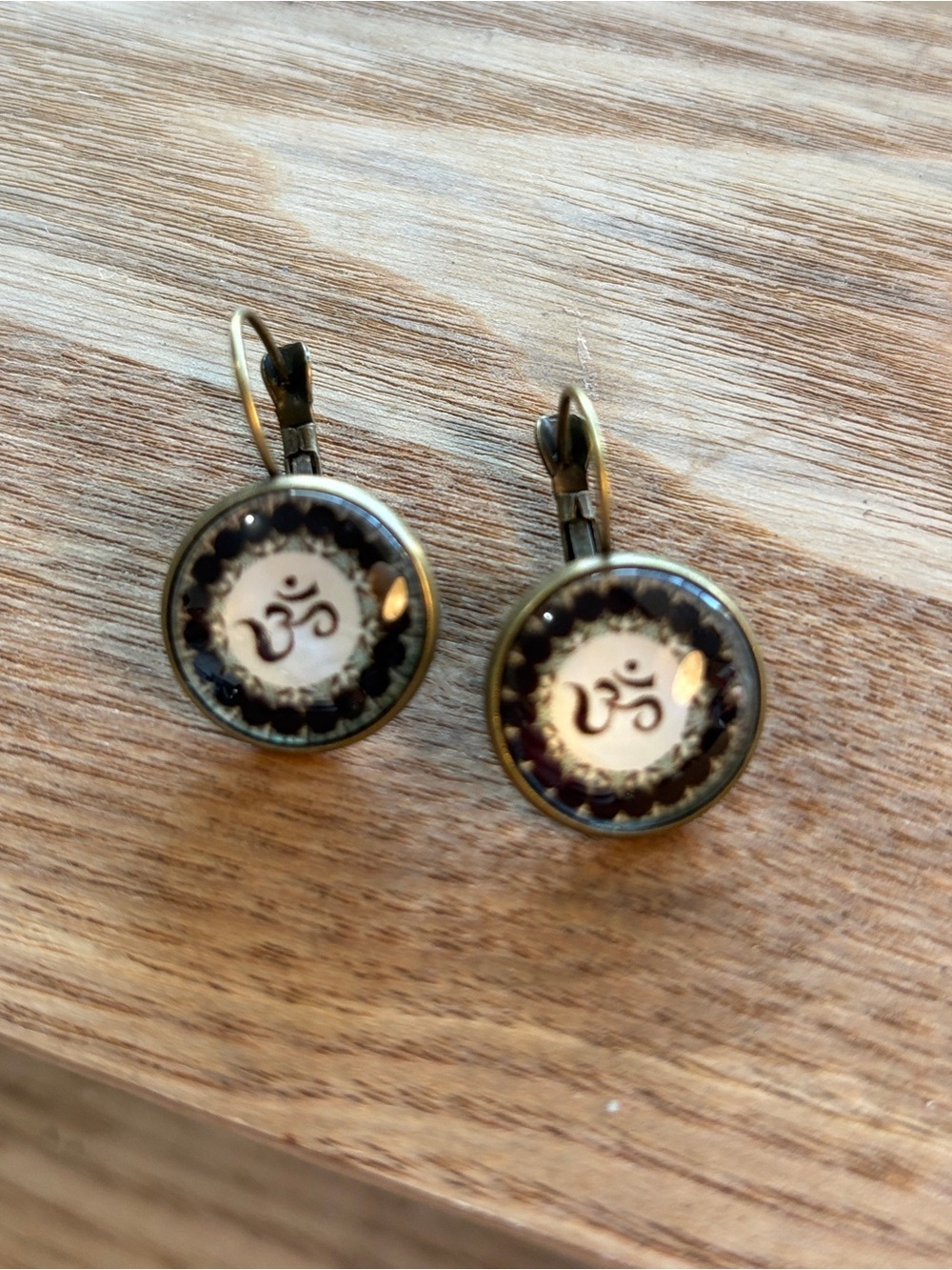 Handmade vintage-Inspired Om Symbol Drop Earrings in Antique Brass